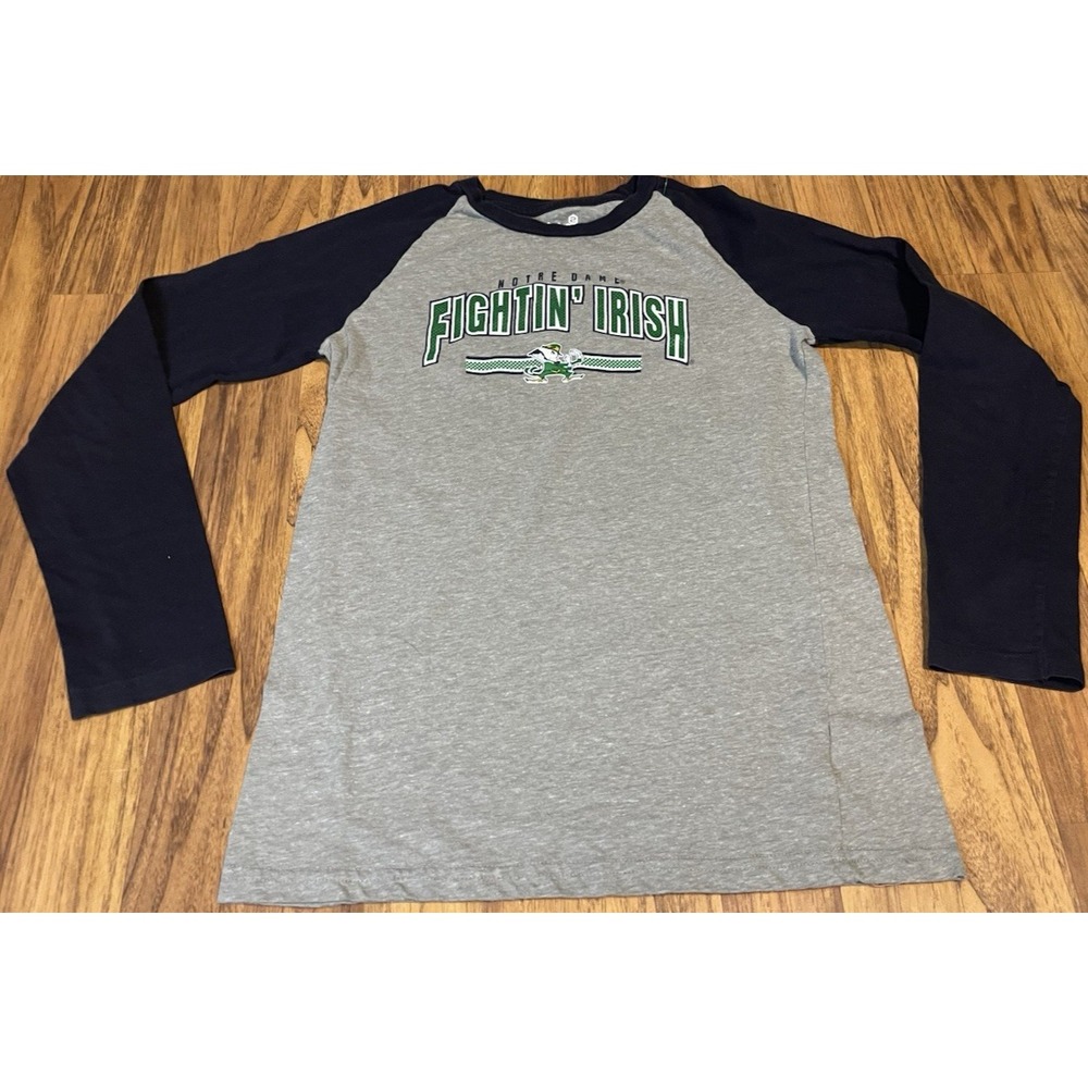 Notre Dame Fighting Irish Gen2 Boys Large L Gray Navy Raglan Long Sleeve Shirt